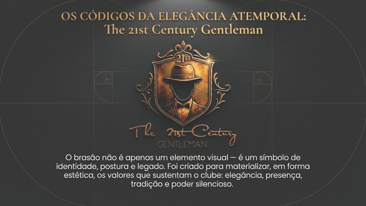 Brasão do clube The 21st Century Gentleman sobre fundo escuro