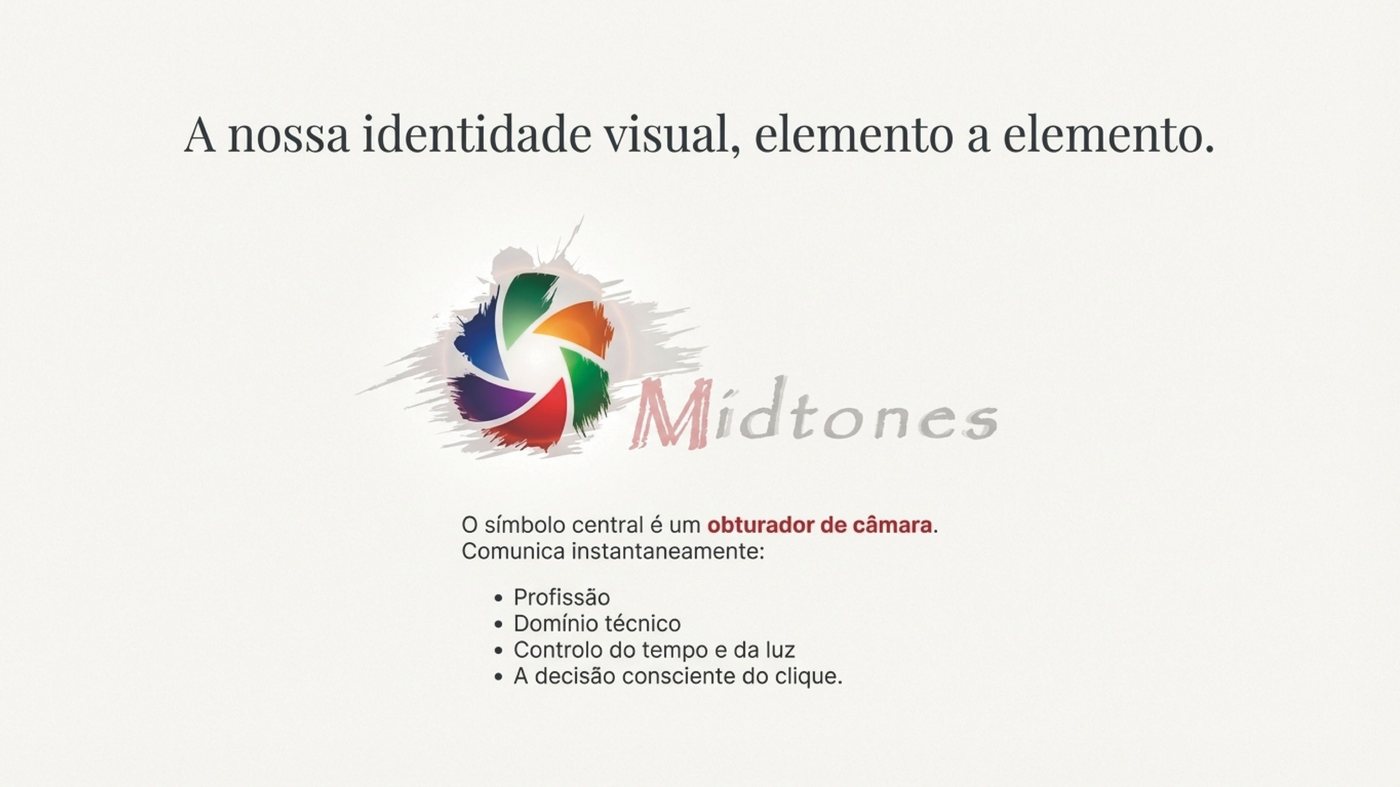 Identidade visual da Midtones com o símbolo do obturador de câmara
