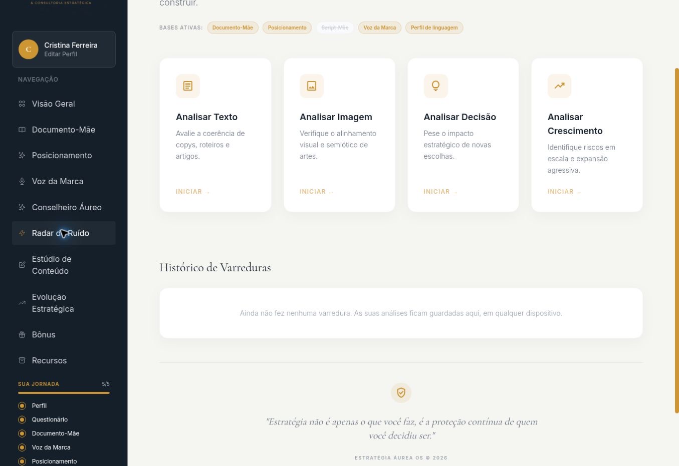 Interface do módulo Radar de Ruído no Estratégia Áurea OS